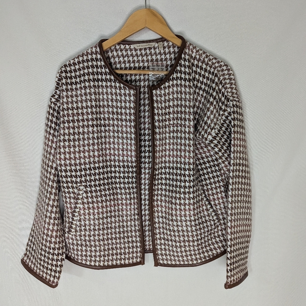 Soft Surroundings NWOT Brown Houndstooth oven Jacket SIze Small Pockets